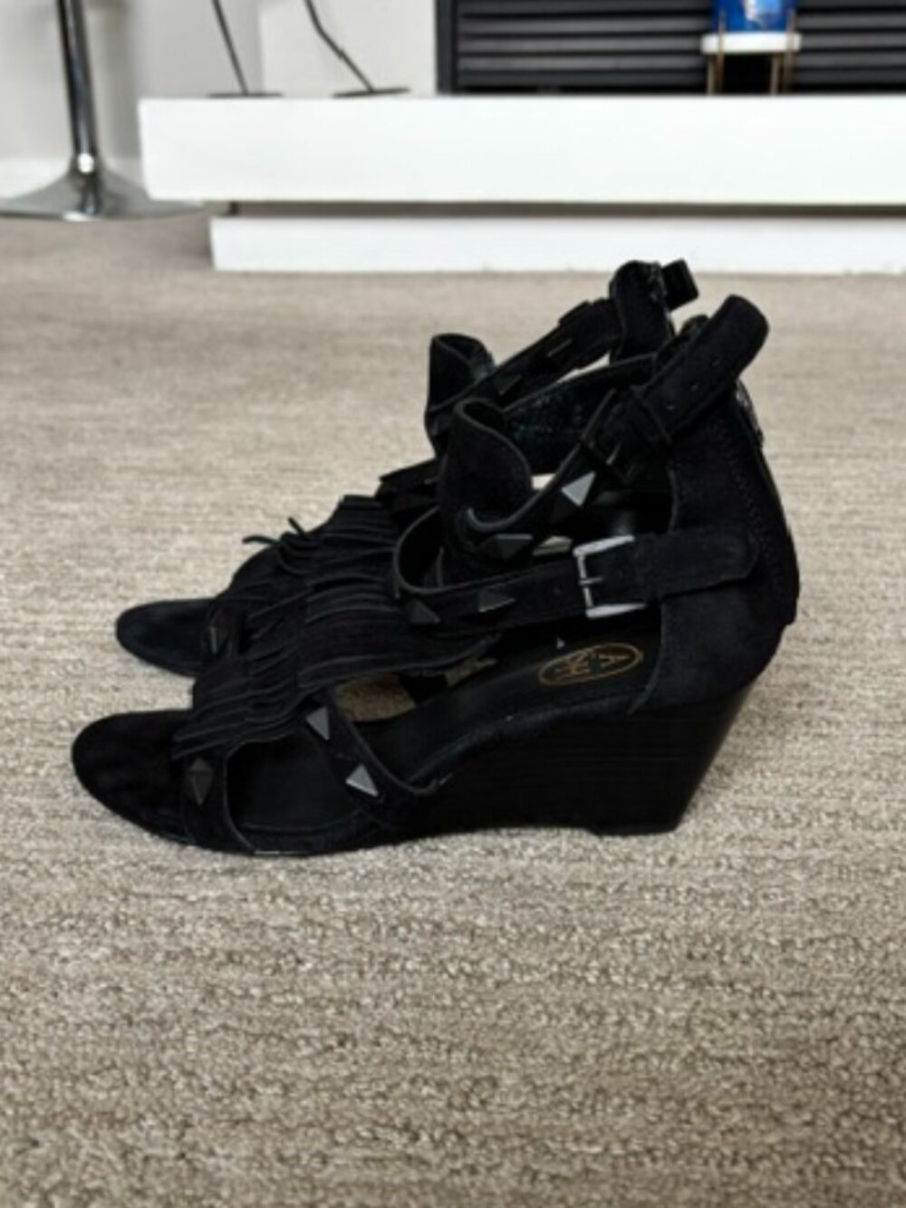 ASH Women's Open Toe Jeweled Suede Wedge Sandals in Great Condition